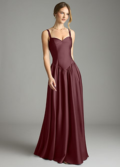 Azazie Evadina Suknie dla druhen Linia A Gorset Satyna elastyczna Do ziemi Sukienka image1