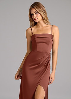 Azazie Aretha Bridesmaid Dresses Auburn A-Line Strapless Stretch Satin Convertible Dress image2