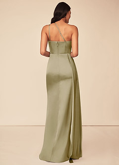 Azazie Maron Robes de demoiselle d'honneur Robe Trapèze en Satin extensible Epaule unique Vert Mousse image2