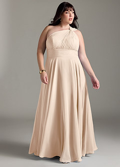 Azazie Charlize Bridesmaid Dresses White Alabaster A-Line One Shoulder Chiffon Dress image9