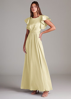 Azazie Daphne Modest Bridesmaid Dresses A-Line Ruched Stretch Satin Floor-Length Dress image2
