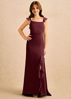 Azazie Novalie Girls Formal Flower Girl Dresses Cabernet Mermaid Bow Stretch Satin Dress image4