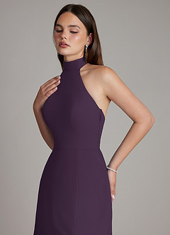 Azazie Myra Bridesmaid Dresses Plum A-Line High Neck Chiffon Dress image3