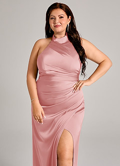 Azazie Jemma Brautjungfernkleider Etui Plissee Stretch-Satin Kleid Puderrosa image8