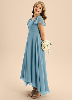 Azazie Induh Junior Moody Blue A-Line Pleated Chiffon Dress image4