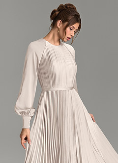 Azazie Grayson Bridesmaid Dresses White Alabaster A-Line Long Sleeve Stretch Satin Dress image6