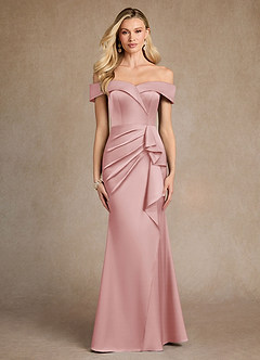 Azazie Laredo Moeder van de bruid jurken Zeemeermin Jurk van Stretch Satijn Off the Shoulder Poederroze image1