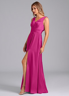 Azazie Karina Brautjungfernkleider A-Linie Plissee Stretch-Satin Kleid Fuchsia image3