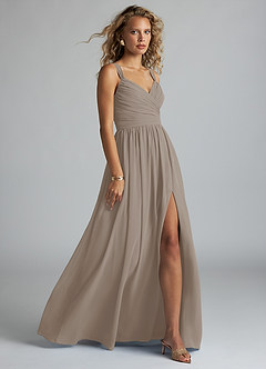 Azazie Aziza Bridesmaid Dresses Taupe A-Line V-Neck Pleated Chiffon Dress image3