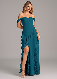 Azazie Sloane Bridesmaid Dresses Ink Blue A-Line Sweetheart Neckline Chiffon Dress image4
