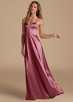 Azazie Mei Brautjungfernkleider A-Linie Metallischer Satin Kleid Wüstenrose image4