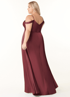 Azazie Ocean Bridesmaid Dresses Merlot A-Line V-Neck Pleated Stretch Satin Dress image9