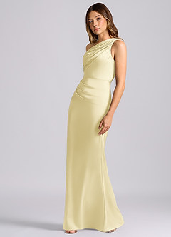 Azazie Akilah Brudtärnklänningar Klä av Sjöjungfru i Stretch Satin Ena axeln Citronsorbet image5