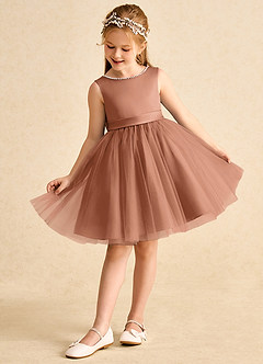 Azazie Jani Flower Girl Dresses Bronzer A-Line Bow Tulle Dress image5