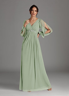 Azazie Gypsy Mother of the Bride Dresses Dusty Sage A-Line V-Neck Sequins Chiffon Dress image1