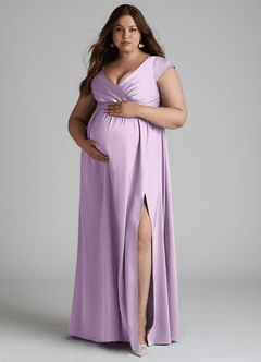 Azazie Allessia Gravid brudtärna klänningar Klänning A-Line Plisserad Golvlängd Stretch Satin image11