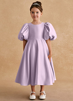 Azazie Sugarplum Flower Girl Dresses Frosted Lilac A-Line with Sleeves Matte Satin Dress image3