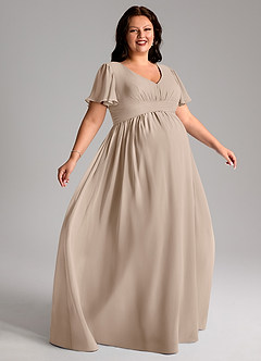 Azazie Verna Maternity Bridesmaid Dresses A-Line V-Neck Ruched Chiffon Floor-Length Dress image12