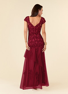 Azazie Romy Mother of the Bride Dresses Burgundy Mermaid V-Neck Sequins Tulle Dress image4
