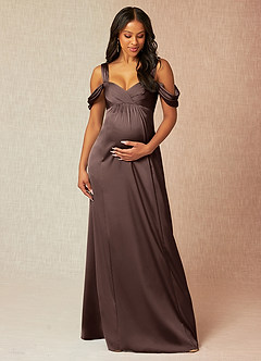 Azazie Rhea Maternity Bridesmaid Dresses A-Line Off-The-Shouler Pleated Stretch Satin Floor-Length Dress image1