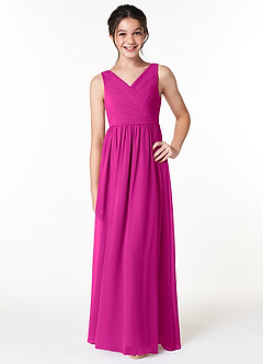 Azazie Sawyer Junior Fuchsia A-Line Pleated Chiffon Dress image1