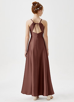 Azazie Avelina Junior Robe Trapèze en Satin extensible Plissée Expresso image6