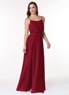 Azazie Lupe Final Sale Burgundy A-Line Scoop Blouson Chiffon Dress image4