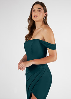 Azazie Kit Bridesmaid Dresses Pine Mermaid Off the Shoulder Mesh Dress image5
