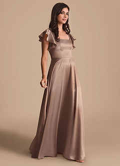 Azazie Bondi Bridesmaid Dresses Taupe A-Line Bow Metallic Satin Dress image4