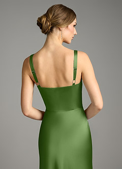 Azazie Alouette Bridesmaid Dresses Basil Mermaid Pleated Stretch Satin Dress image4