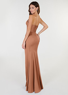 Azazie Yola Bridesmaid Dresses Bronzer Sheath V-Neck Pleated Stretch Satin Convertible Dress image4