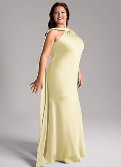 Azazie Kinsley Vestidos de damas de honor Vestido de Sorbete De Limón de Satén Elástico de Corte Sirena con Corte Lateral image12