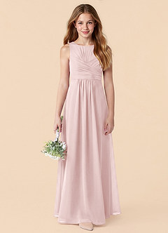 Azazie Skyla Junior Vestido Rosa Rubor de Gasa de Corte en A con Plisado image4