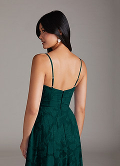 Azazie Moira Bridesmaid Dresses Pine A-Line Side Slit Floral Burnout Dress image6