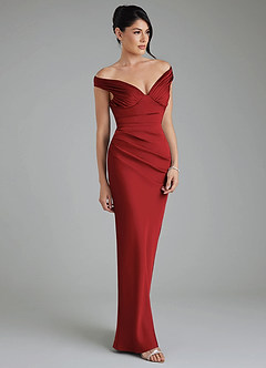 Azazie Stella Bridesmaid Dresses Pomegranate Sheath Corset Stretch Satin Convertible Dress image5