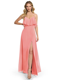 Azazie Jean Abiti da Damigella Abito Convertibile A-Line in Chiffon Corallo image1