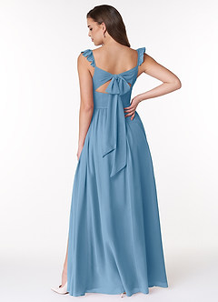 Azazie Metz Bridesmaid Dresses Steel Blue A-Line Sweetheart Ruched Chiffon Dress image2