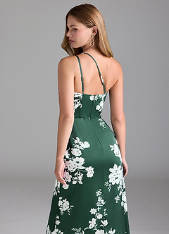 Azazie Maron Bridesmaid Dresses Green Botanicals A-Line One Shoulder Stretch Satin Dress image6