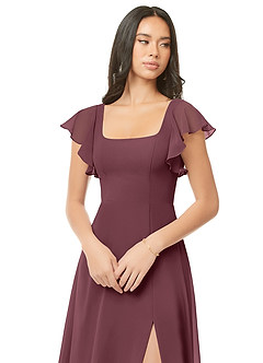 Azazie Bondi Bridesmaid Dresses Sangria A-Line Ruched Chiffon Dress image6