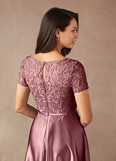 Azazie Adina Mother of the Bride Dresses Vintage Mauve A-Line Lace Metallic Satin Dress image5
