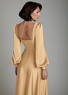 Azazie Solana Robes de demoiselle d'honneur Robe Trapèze en Satin extensible Manches longues Or image4