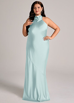 Azazie Velli Abiti da Damigella Abito Sirena in Raso Elasticizzato Collo Alto Nebbia image10