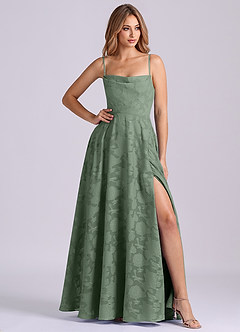 Azazie Elle Bridesmaid Dresses Matcha A-Line Pleated Floral Burnout Dress image1