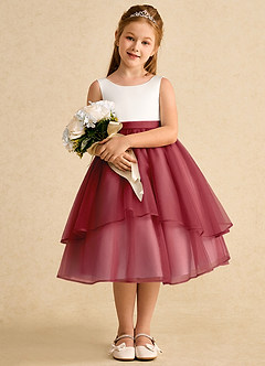 Azazie Rene Flower Girl Dresses Ivory Pomegranate A-Line Bow Tulle Dress image3