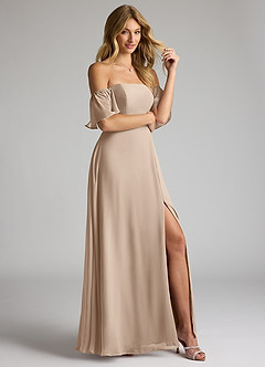 Azazie Sue Bridesmaid Dresses Taupe A-Line Off the Shoulder Chiffon Convertible Dress image4