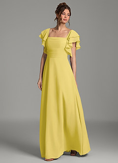 Azazie Dacia Bridesmaid Dresses Canary A-Line Ruched Chiffon Dress image4