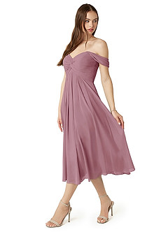Azazie Vicenta Bridesmaid Dresses Vintage Mauve A-Line Off the Shoulder Chiffon Convertible Dress image4