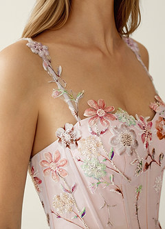 Irisqun Pink 3D Flowers Sequin Embroidery Beading Tulle Prom Dress image7