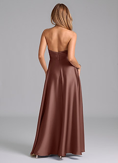 Azazie Tessie Bridesmaid Dresses Espresso A-Line Pleated Stretch Satin Dress image2