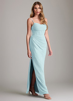 Azazie Mai Bridesmaid Dresses Sea Glass Sheath Pleated Chiffon Dress image3